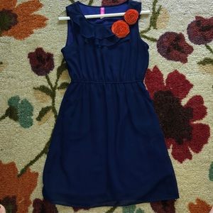 Navy Dress with Pockets and Orange Flowers